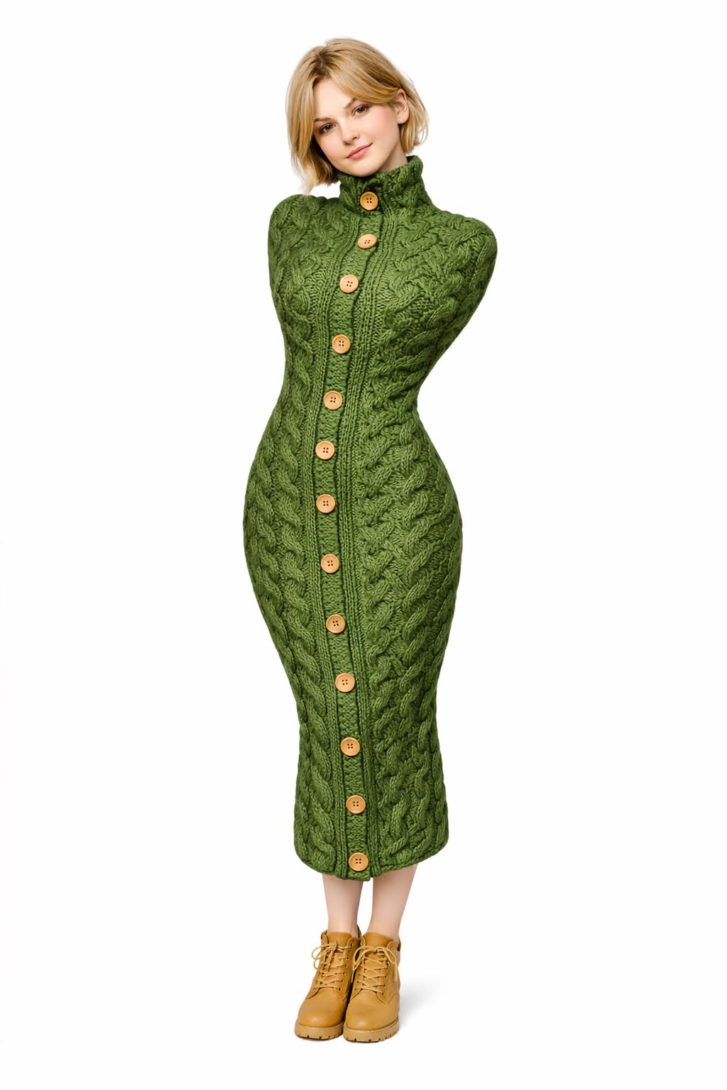 Green cable-knit maxi dress
