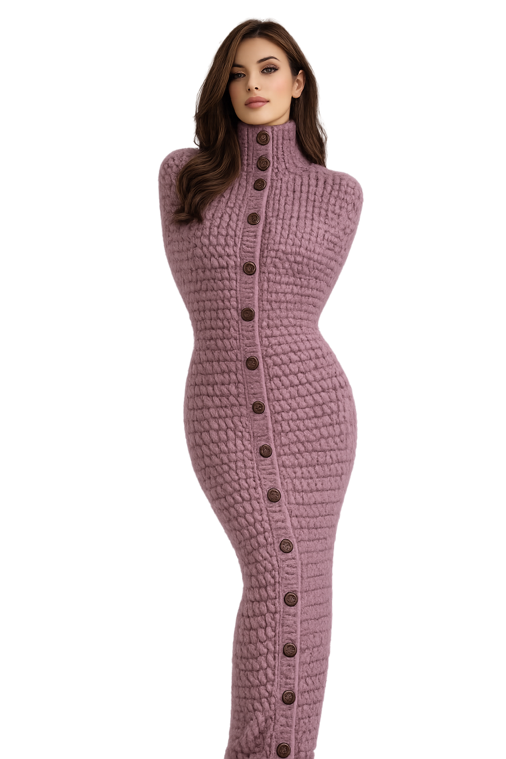 Mauve knit couture dress.